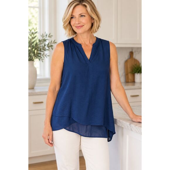 Chico's Blue Sleeveless V-Neck Sleeveless Blouse