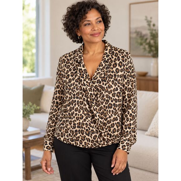 Vince Camuto Leopard Print Top in Beige, Black & Brown
