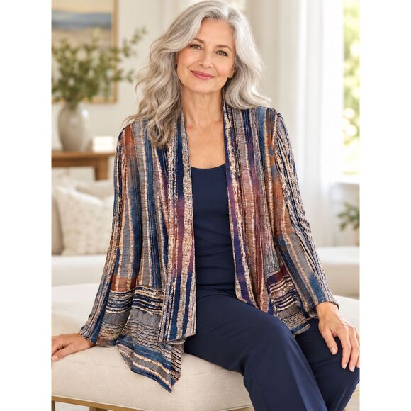 Chico's Multi-Colored Draped Open-Front Cardigan
