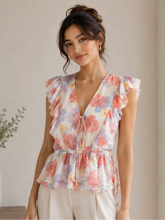 Ted Baker Orange Pink Ruffled Wrap Blouse