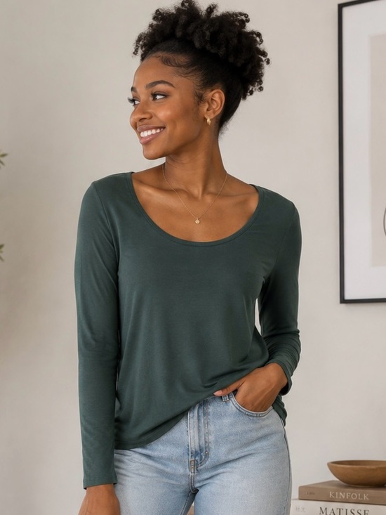 Lands' End Women's Deep Green Long Sleeve Tee