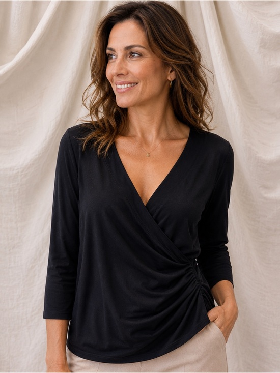 Ralph Lauren Black V-Neck Crossover Top