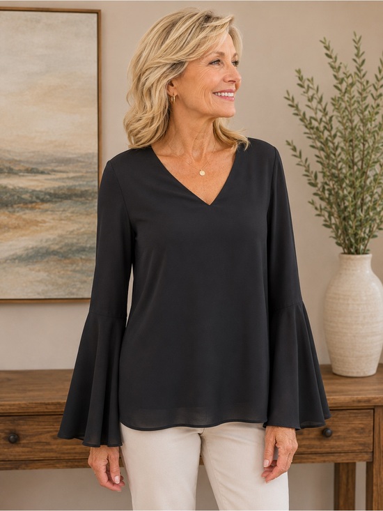 Banana Republic Black Bell Sleeve Blouse