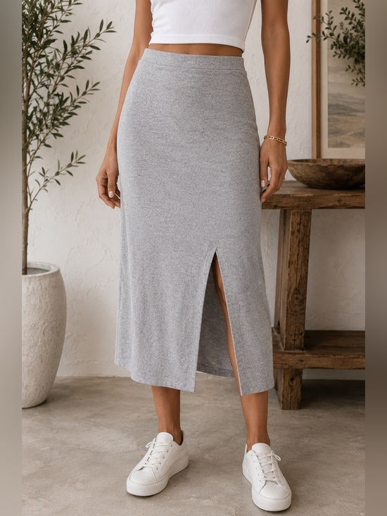 Banana Republic Gray Sweater Midi Skirt with Side Slit