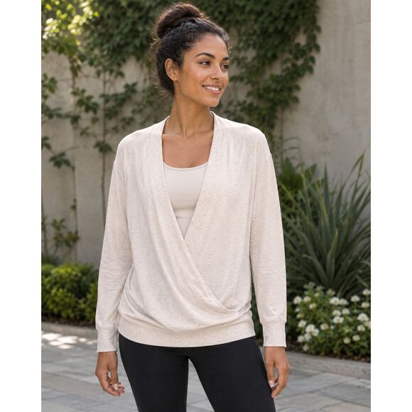 Athleta V-Neck Cross-Over Sweater in Cream