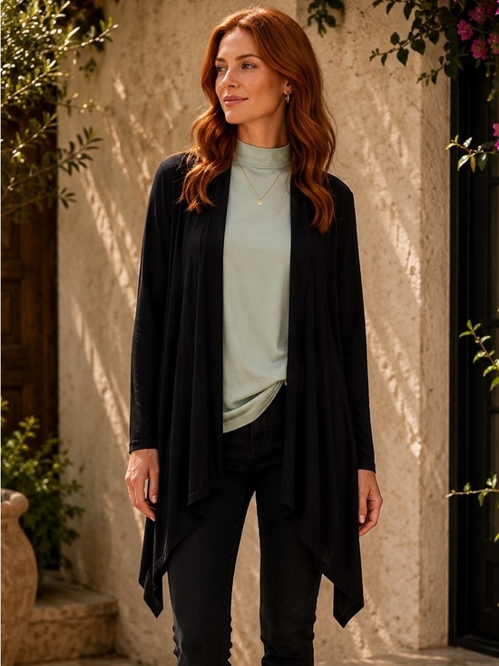 Banana Republic Luxespun Black Draped Open-Front Cardigan