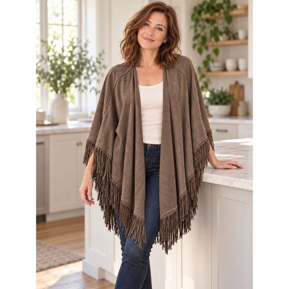 White House Black Market Olive Fringed Cape