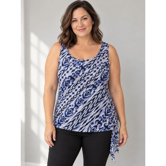 INC International Concepts Blue Patterned Tie Front Blouse