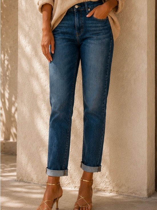 PAIGE “”Kylie” Crop Dark Blue High-Rise Boyfriend Jeans