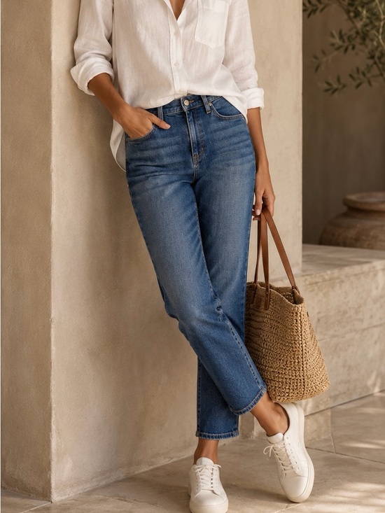 Joe's Jeans Mid-Blue Ankle Crop Straight Jeans