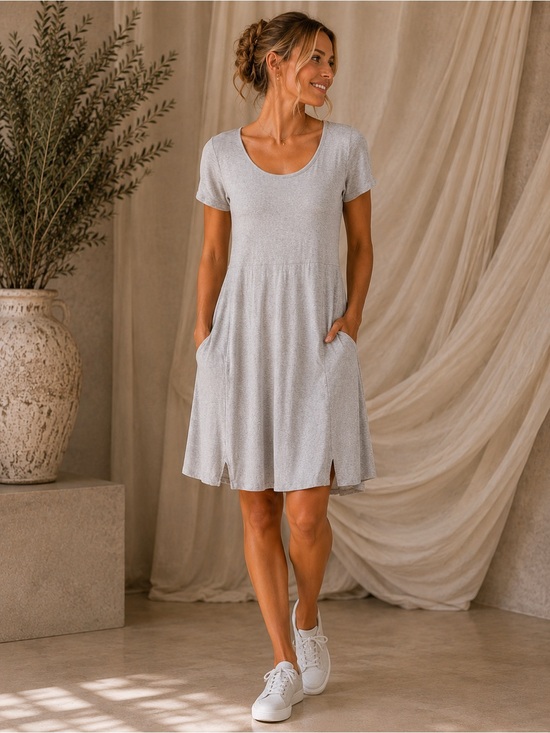 Soft Surroundings Gray Midi Dress Scoop Neck Short Sleeve