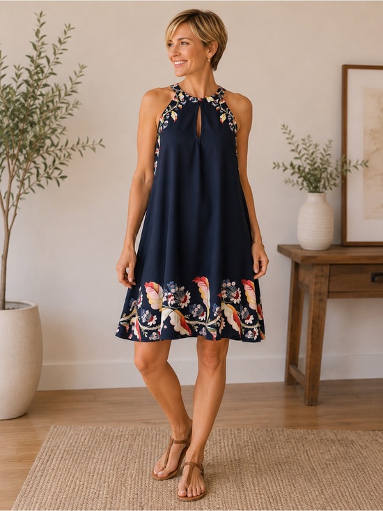 Floral Navy Blue Dress NWOT