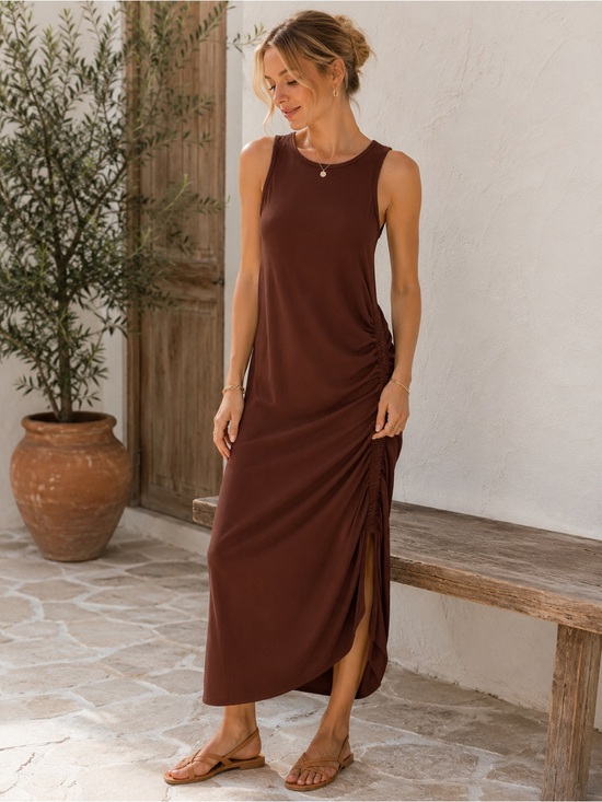 Brown Sleeveless Bodycon Ruched Dress NWOT