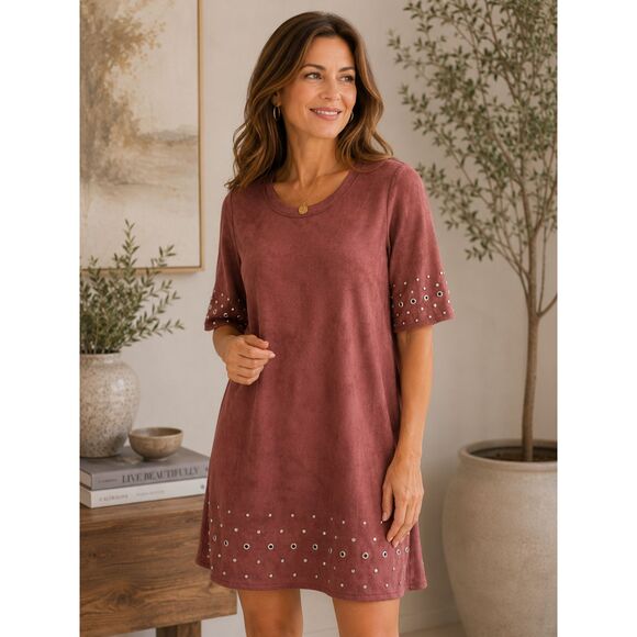 Coco + Carmen Dusty Brown Suede-Look Grommet Shift Dress