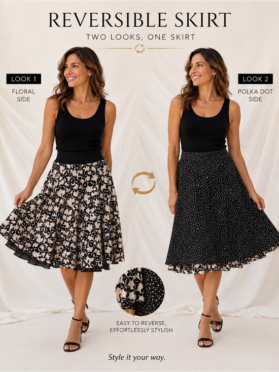 Elegant Black and Tan Reversible Skirt