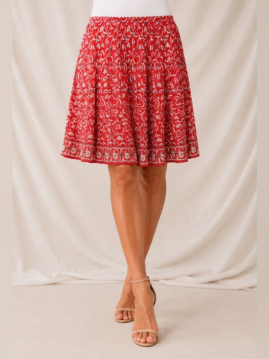 Max Studio Terracotta and White Floral A-Line Skirt