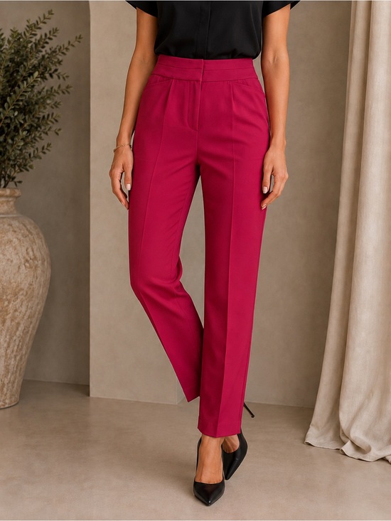 Tahari ASL Straight Leg Dress Pants in Deep Red