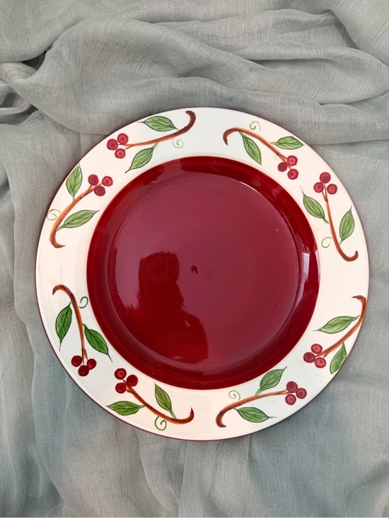 Hand-Painted Red Berry Ceramic Plate