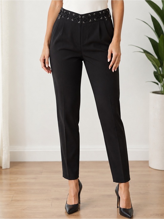 Hope & Harlow Black Trousers with Lacing Waist Detail