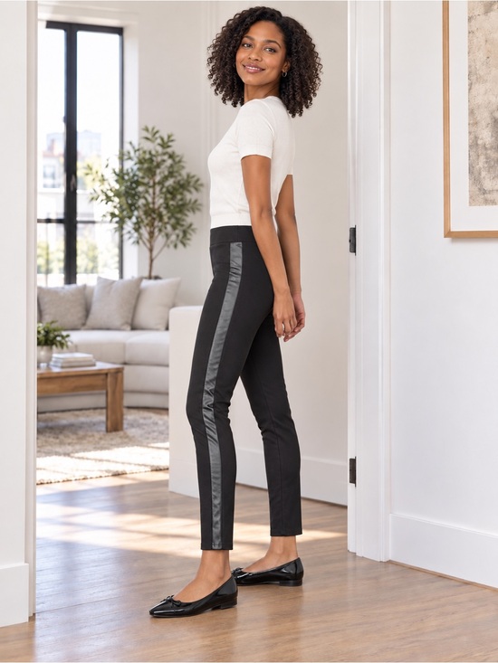 Vince Camuto Black Leggings with Faux Leather Detail