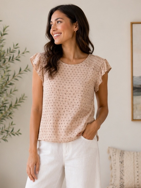 Adrianna Papell Tan Flutter-Sleeve Top