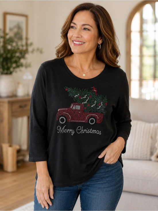 Women‘s Bejeweled Christmas Top