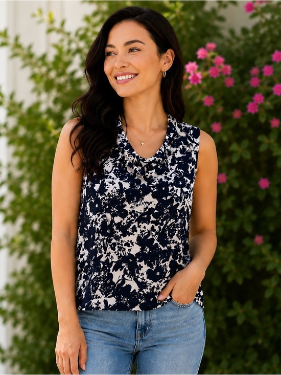Jones New York Black and White Sleeveless Blouse