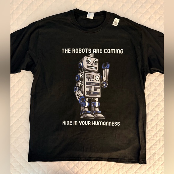 Black Graphic T-Shirt with Robot Design
