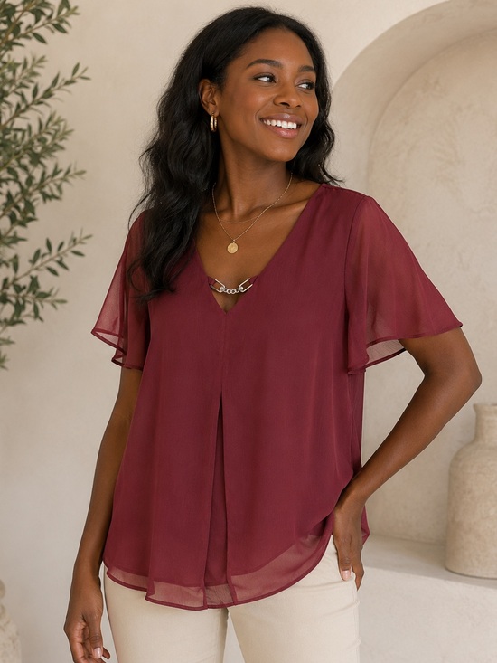 Apt. 9 Deep Burgundy Layered Blouse w/ Flutter Sleeve