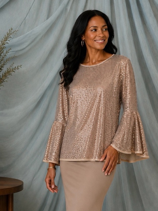 Vince Camuto Champagne Sequin Bell-Sleeve Top