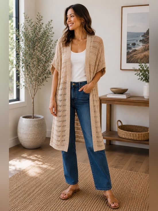 Vince Camuto Beige Open-Knit Sweater