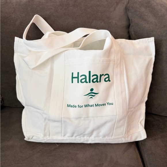 HALARA White and Green Tote Bag