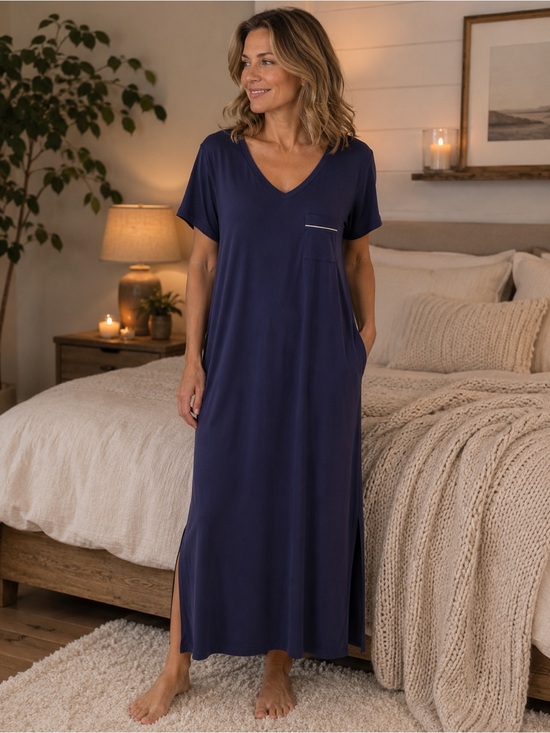 Liz Claiborne Navy V-Neck Maxi Sleep Dress