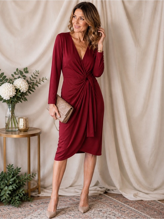 Maggy London Rust Long Sleeve Wrap Dress with Side Knot