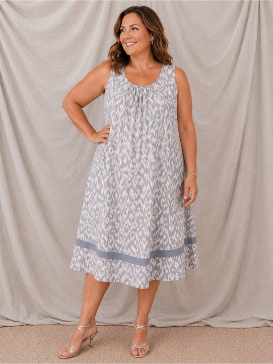 Ellen Tracy Blue and White Midi Dress