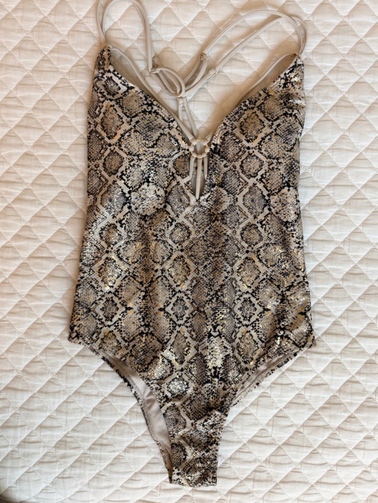 bebe Snake-Print One Piece Swimsuit in Neutral Tones