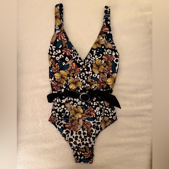 Skinny Dipper Multicolor Patterned Swimsuit with Black Accents