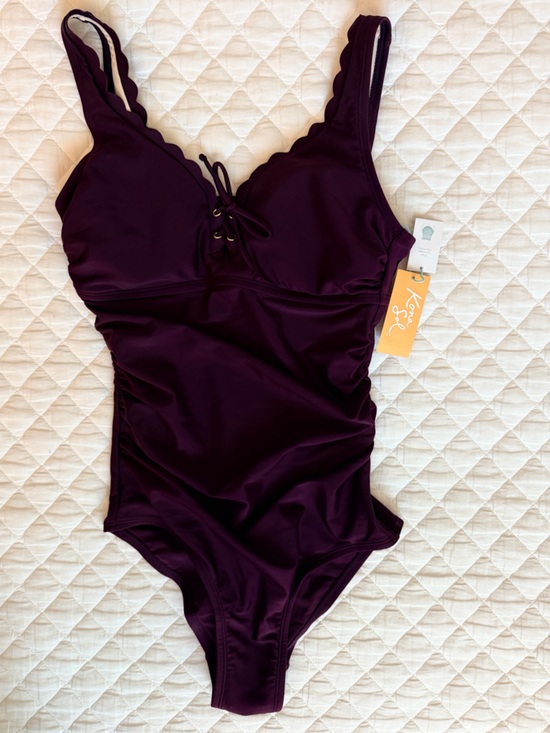 Kona Sol Plum Scallop-Edge One-Piece Swimsuit