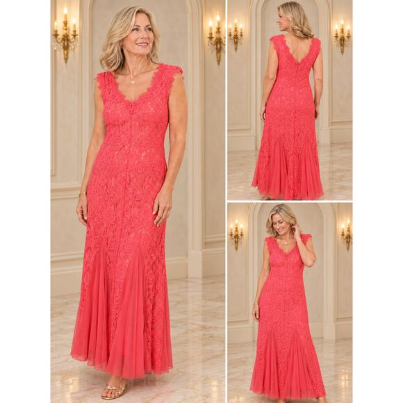 Betsy & Adam Coral Lace Gown