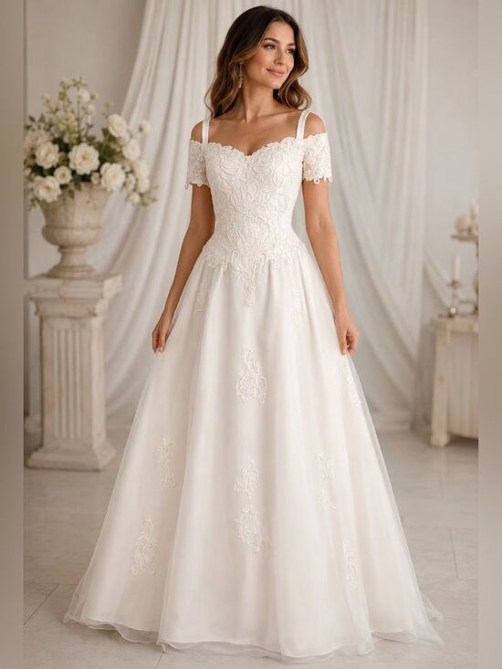 Avica by Wedding Watabe Vintage Ivory Lace Off-Shoulder Wedding Gown