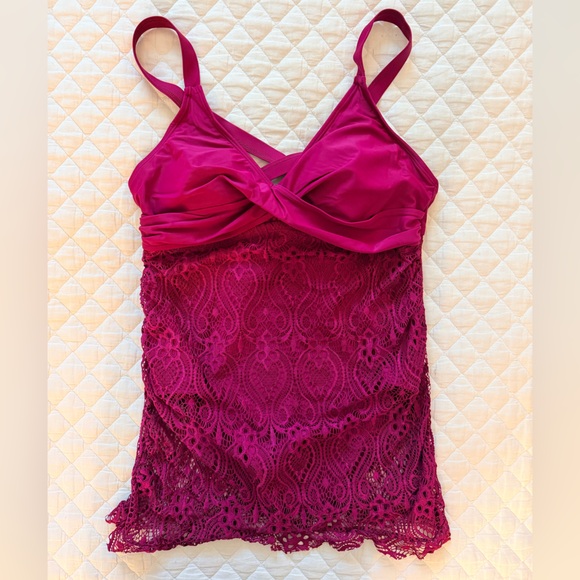 Red Lace Overlay Swim Suit