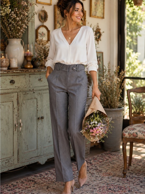 Apt. 9 “Maxwell” High-Waist Straight-Leg Trousers in Gray