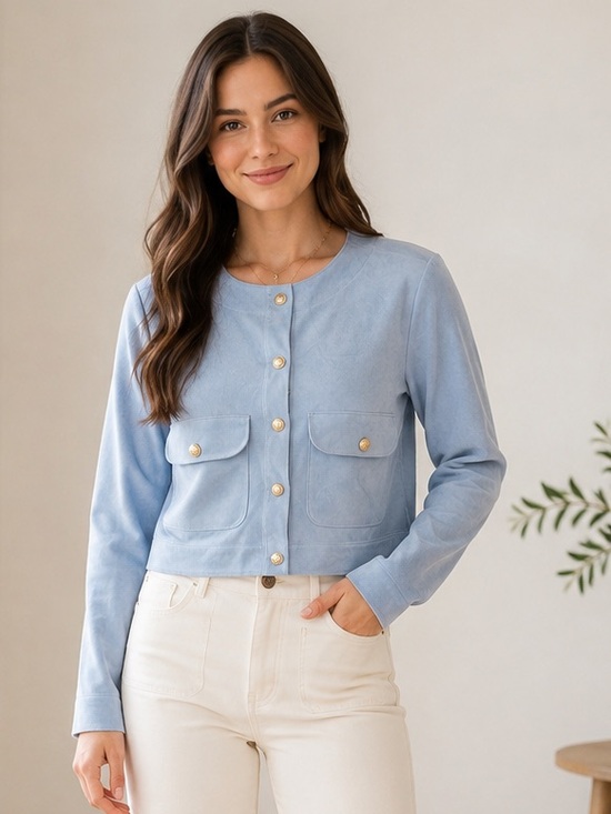 John Paul Richard Light Blue Suede Button-Front Jacket
