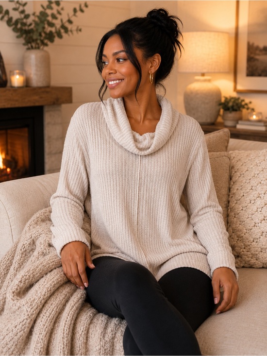 Daisy Fuentes Gray Textured Cowel Neck Top