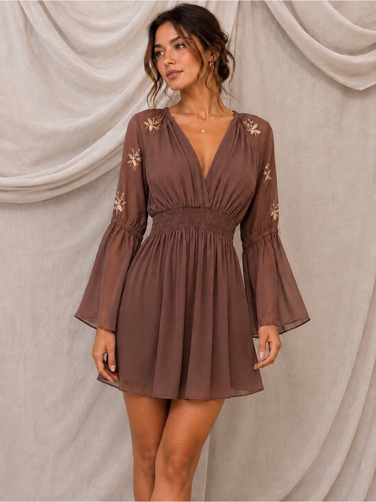 PHIE COLLECTIVE Elegant Brown Women's Dress