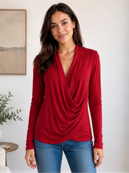1.STATE Vibrant Red Knit Drape Sweater