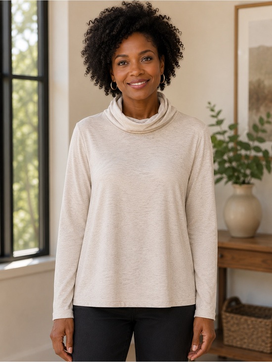 Tahari Beige Heathered Cowl-Neck Pullover Too