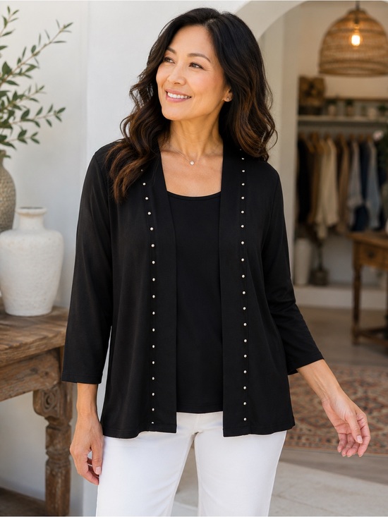 Rafaella Black Cardigan with Pearl Accents