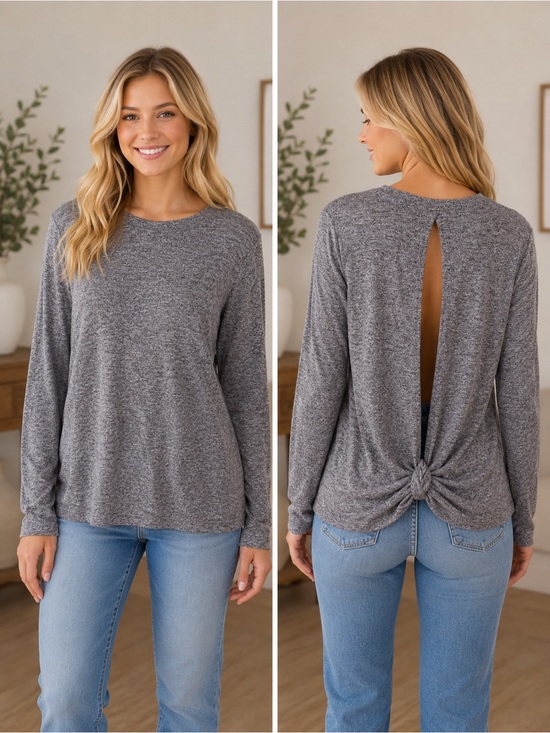 Laslulu Heather Gray Long Sleeve Top