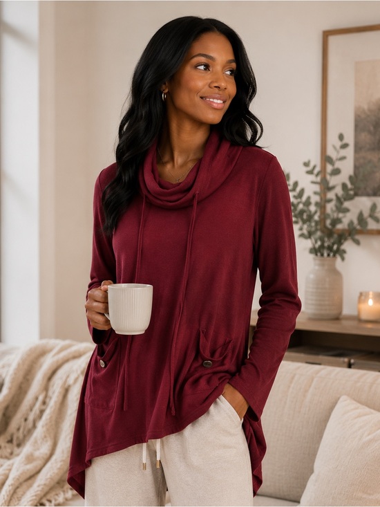 Burgundy Cowl Neck Long Sleeve Tunic